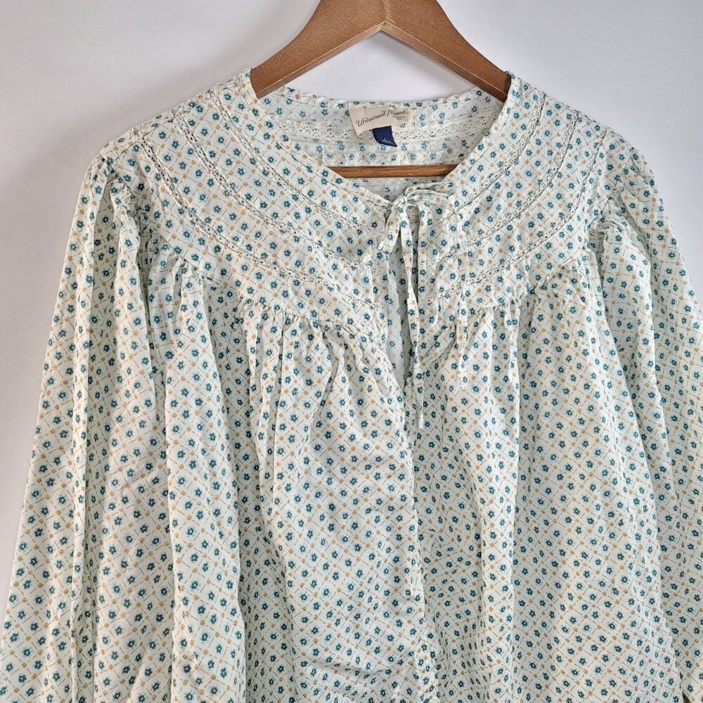 Universal Threads Womens Teal Floral Long Sleeve Tie Front Blouse Size Large - Picture 13 of 14